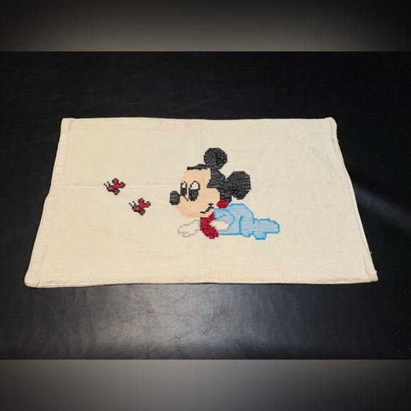 Source Unknown Other - Vintage Handmade Cross Stitch Mouse Character Textile Cover Pillow Sham?